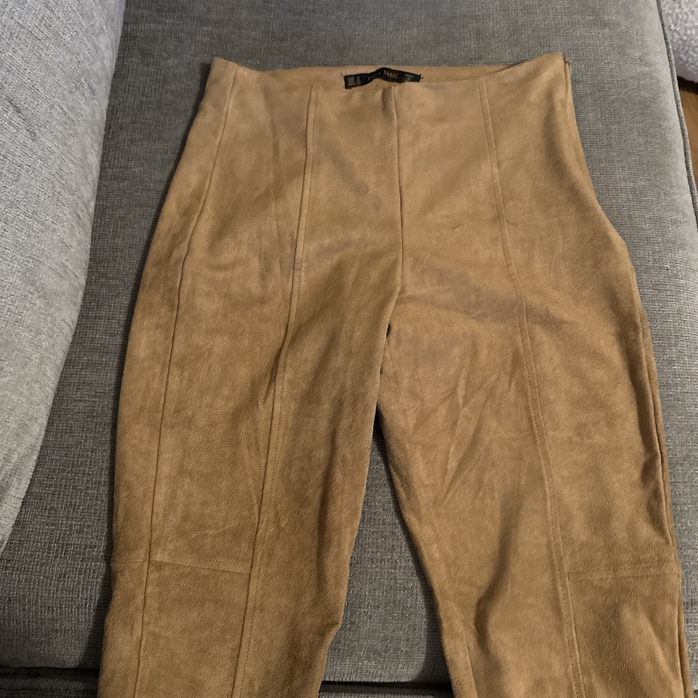 Zara Faux Suede Skinny Ankle Low Rise Pants